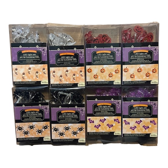8 Pk Halloween Light Up LED Bats, Pumpkins, Ghosts, & Spiders String Lights NWT - Picture 3 of 8
